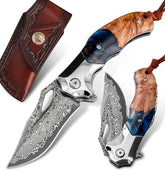Aurora Edge VG10 Damascus Folding Knife – Resin Maple EDC Blade