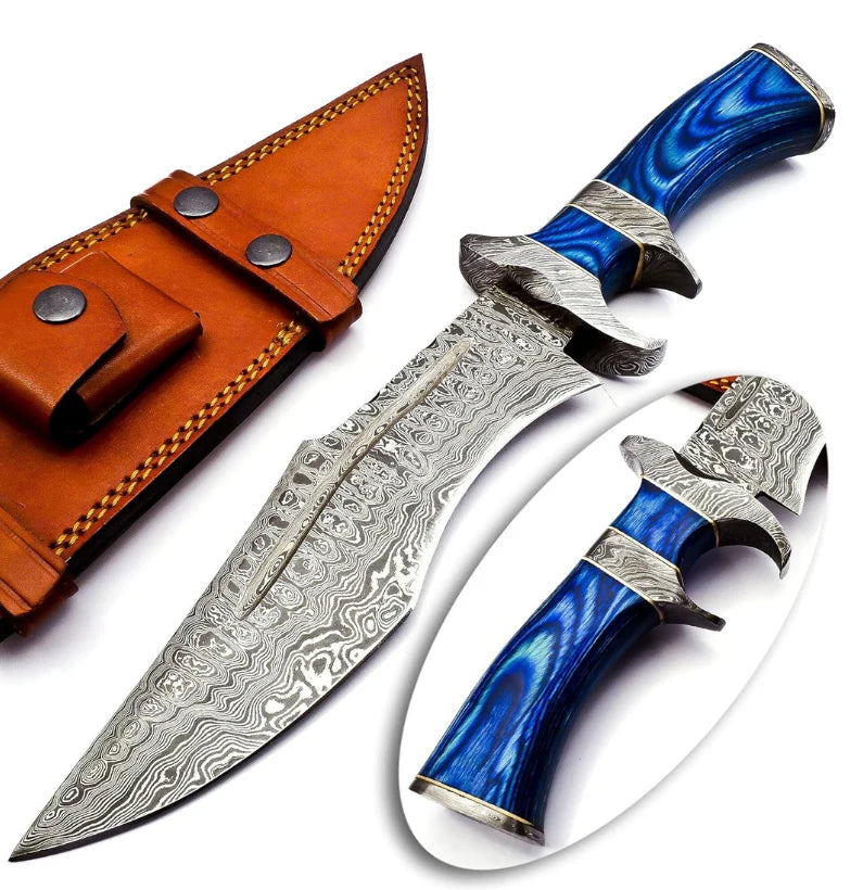 Blue Howl Damascus Tactical Bowie Knife