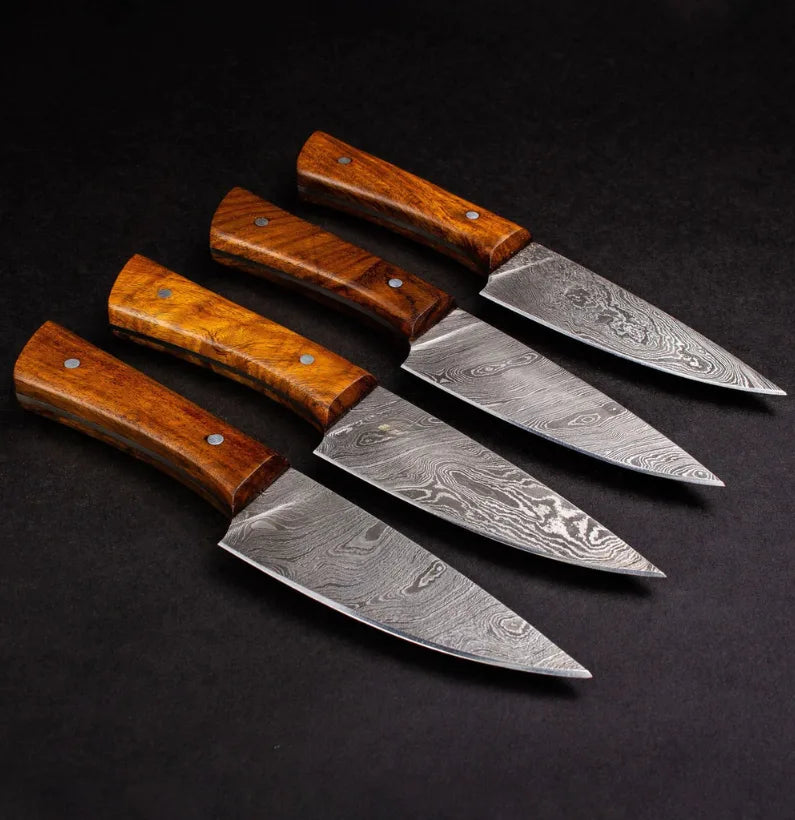 Cattleman Damascus Steel Steak Knives - Set of 4