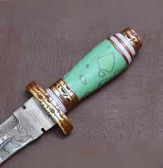 Damascus Steel Blue Resin Dagger Knife