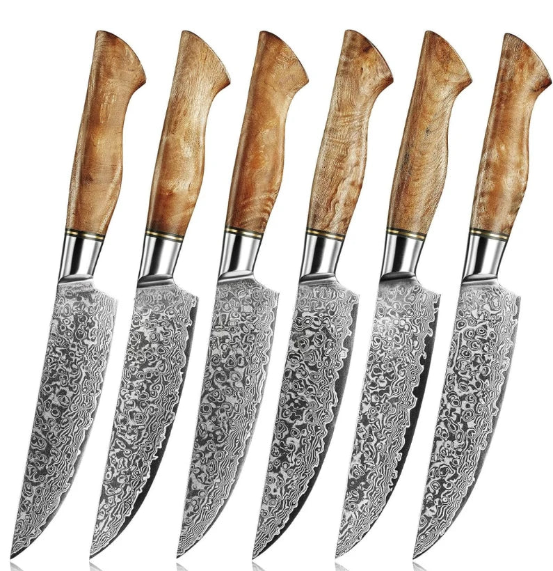EmberCut 6-Piece Damascus Steak Knife Set