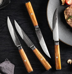 ForgeFeast Olive Damascus Steak Knife Set (4 Pc)