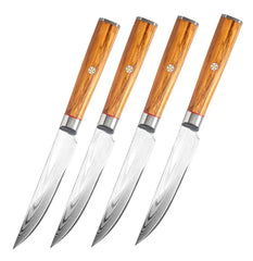 ForgeFeast Olive Damascus Steak Knife Set (4 Pc)