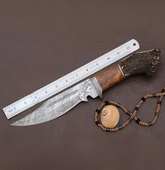 Frontier Damascus Steel Bowie Knife with Stag Horn Handle