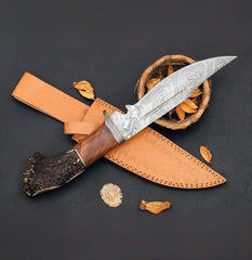 Frontier Damascus Steel Bowie Knife with Stag Horn Handle