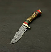 Hand-Forged Fixed Blade Hunter Skinning Knife – Stag Antler Handle