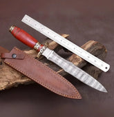 Handcrafted Damascus Steel Athame Dagger with Red Resin Handle