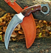 Handmade Damascus Steel Karambit Knife with Rosewood Handle