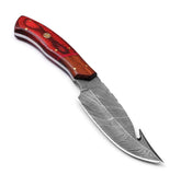 HookEdge Damascus Gut Hook Hunting Knife – Fixed Blade with Leather Sheath