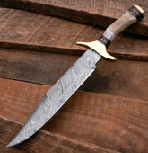 Iron Crest Damascus Bowie – Stag Horn Edition