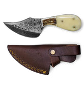 Ironclad Damascus Fixed Blade Skinning Knife with Camel Bone Handle