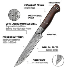 Ironroot Legacy Handmade Damascus Steak Knife – 5 Non-Serrated Full-Tang with Premium Wood Handle