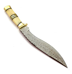 Ivory Fang – Ladder Damascus Kukri with Brass & Bone