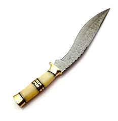 Ivory Fang – Ladder Damascus Kukri with Brass & Bone