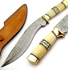 Ivory Fang – Ladder Damascus Kukri with Brass & Bone
