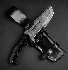Kimura Handmade Damascus Steel Warrior Tanto Knife - Black Micarta