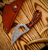 PredaForge 7″ Damascus Skinning Knife – Red & Black Wood Handle