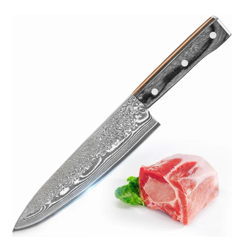 ShadowEdge Damascus Chef Knife – 8 VG10 Core with G10 & Wood Handle