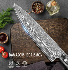 ShadowEdge Damascus Chef Knife – 8 VG10 Core with G10 & Wood Handle