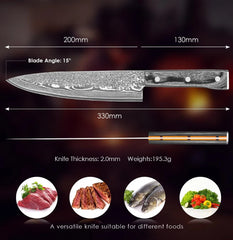 ShadowEdge Damascus Chef Knife – 8 VG10 Core with G10 & Wood Handle