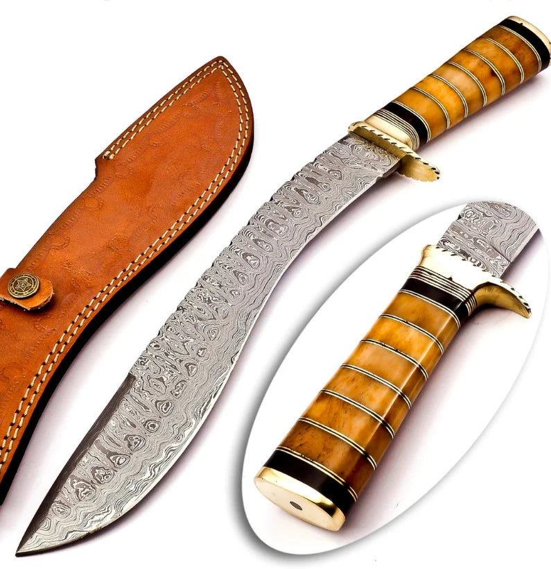 Solar Reign – Damascus Kukri with Camel Bone Handle