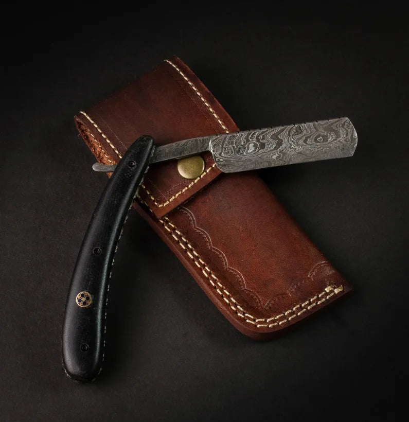 Throat Cutter Handmade Damascus Steel Straight Razor - Black Micarta