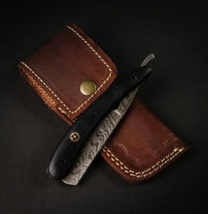 Throat Cutter Handmade Damascus Steel Straight Razor - Black Micarta