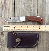 TimberEdge Damascus Folding Knife – 6.5″ Handmade Back Lock Blade with Walnut Wood Handle