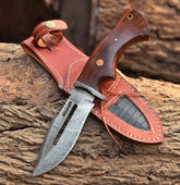 Timberline Damascus Fixed Blade Skinning Knife for Bushcraft & EDC with Walnut Handle