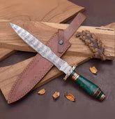 Handmade Damascus Steel Athame Knife with Green Resin Handle
