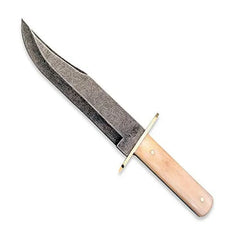 White Bone Damascus Bowie Knife – 9" Fixed Blade with Clip Point