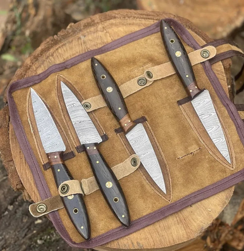 WengiForge Damascus Steak Knife Set – 4-Piece Handcrafted