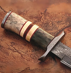 White Deer Classic Damascus Bowie Knife with Bone Handle