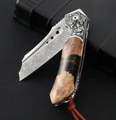 olver Legacy Damascus Folding Knife – Olive Burl Resin Grip