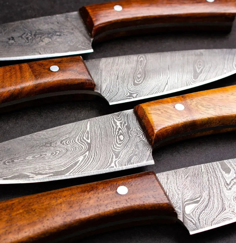 Cattleman Damascus Steel Steak Knives - Set of 4