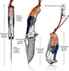 Aurora Edge VG10 Damascus Folding Knife – Resin Maple EDC Blade