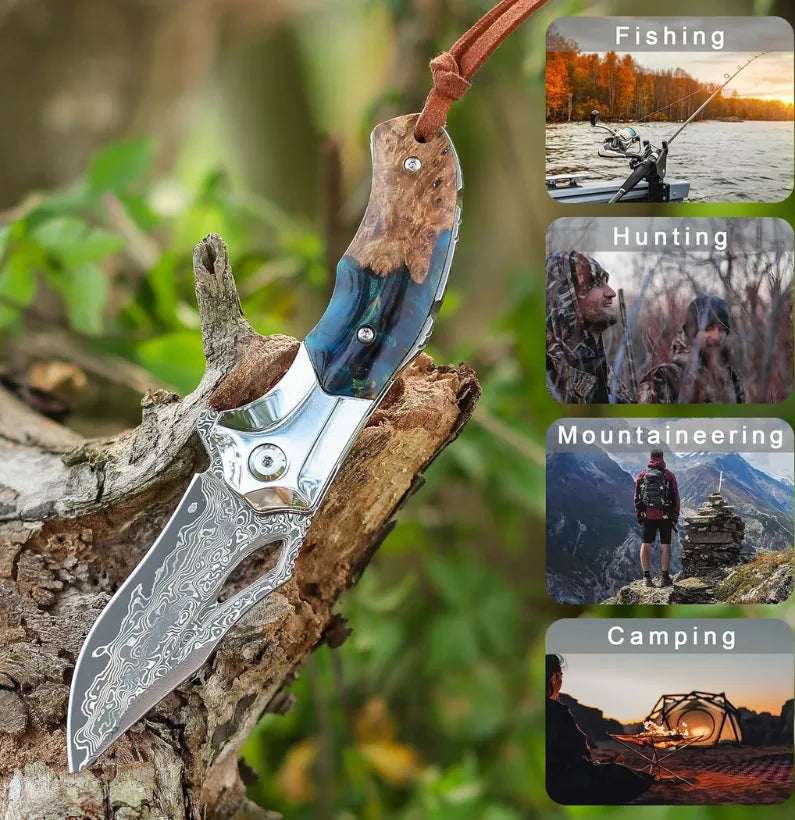 Aurora Edge VG10 Damascus Folding Knife – Resin Maple EDC Blade
