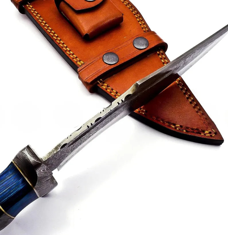 Blue Howl Damascus Tactical Bowie Knife