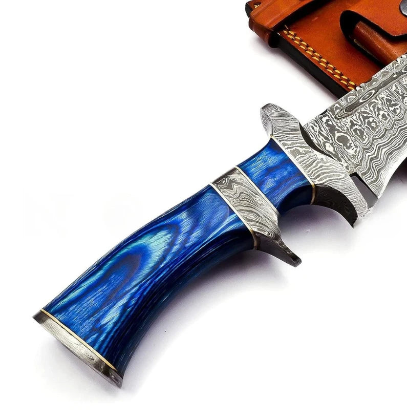 Blue Howl Damascus Tactical Bowie Knife