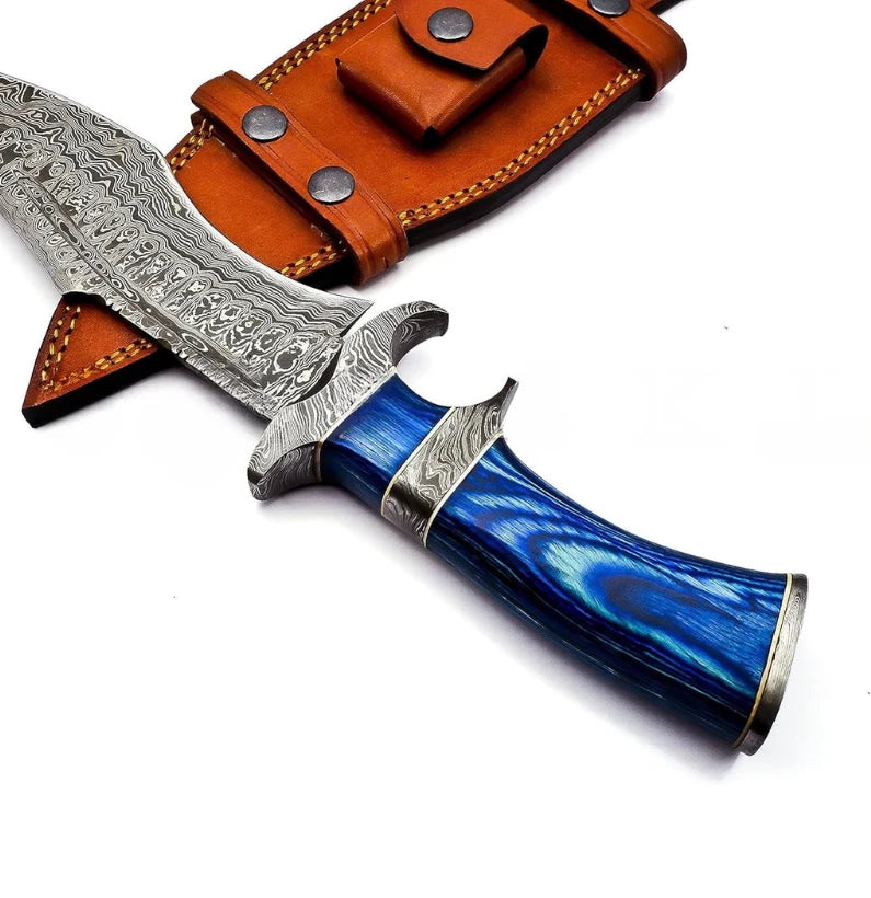 Blue Howl Damascus Tactical Bowie Knife