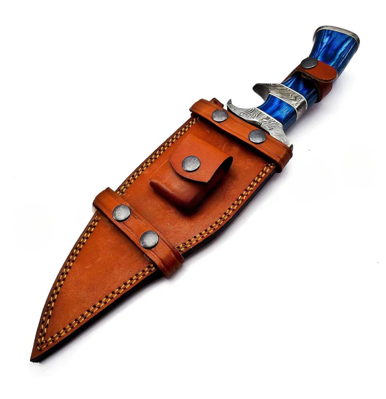 Blue Howl Damascus Tactical Bowie Knife