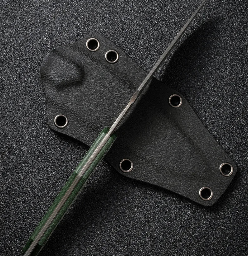 Damascus Green Micarta Mini Kukri Fixed Blade Knife