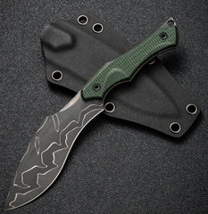Damascus Green Micarta Mini Kukri Fixed Blade Knife