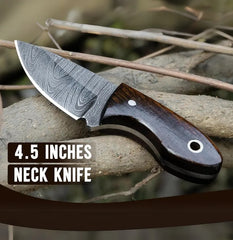 Damascus Steel EDC Neck Knife – 4.5″ Full Tang Survival Blade