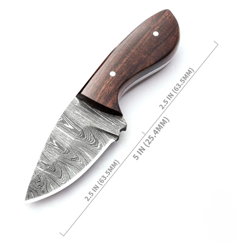 Damascus Steel EDC Neck Knife – 4.5″ Full Tang Survival Blade