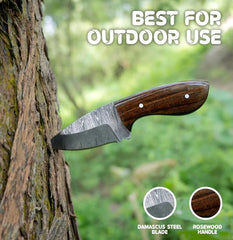 Damascus Steel EDC Neck Knife – 4.5″ Full Tang Survival Blade