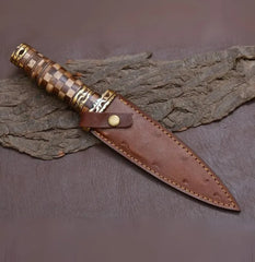 Damascus Steel Dagger Knife with Colored Rosewood