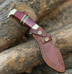 Ember Fang – Damascus Kukri with Brass Guard & Redwood Grip