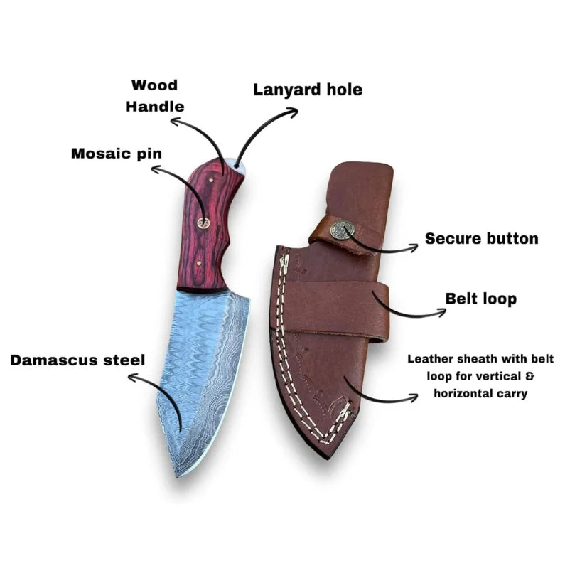 ForgeEdge 8″ Damascus Skinner – Fixed Blade Hunting & EDC Knife