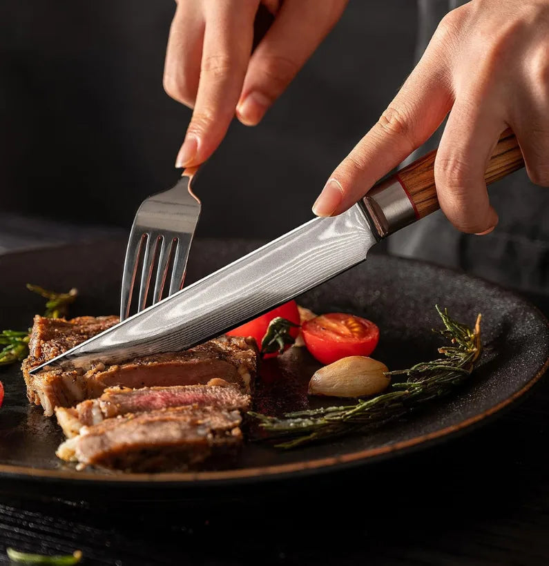 ForgeFeast Olive Damascus Steak Knife Set (4 Pc)